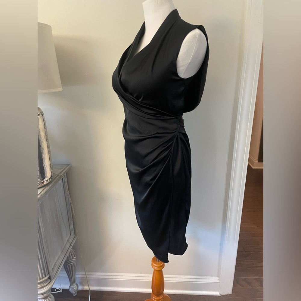 ALLSAINTS ARINA BLACK SATIN WRAP DRESS SIZE 4 - Picture 4 of 13